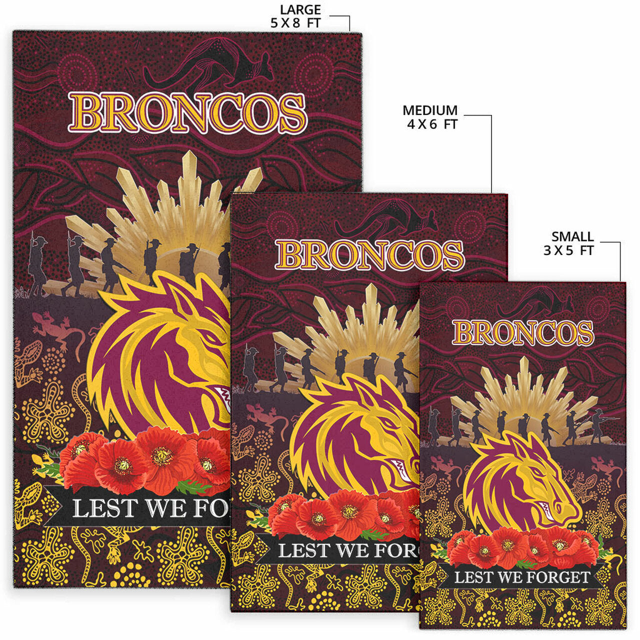 Broncos Rugby Area Rug - ANZAC Broncos Animals In Aboriginal Art Area Rug LT10 - Vibe Hoodie Shop