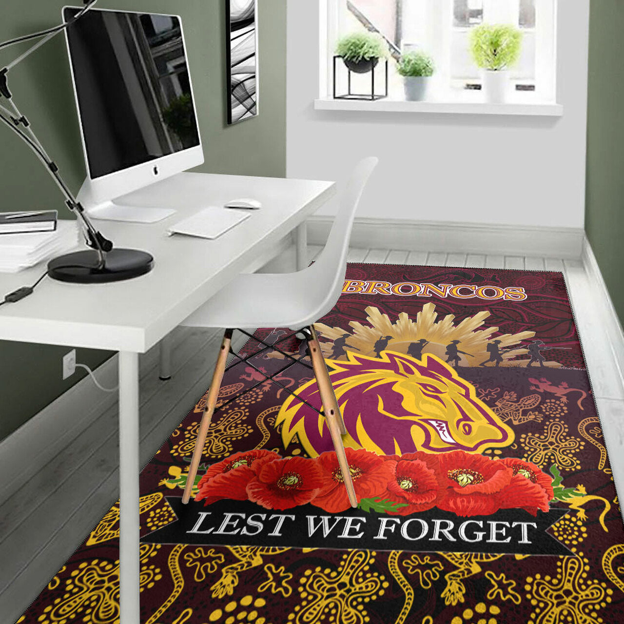 Broncos Rugby Area Rug - ANZAC Broncos Animals In Aboriginal Art Area Rug LT10 - Vibe Hoodie Shop