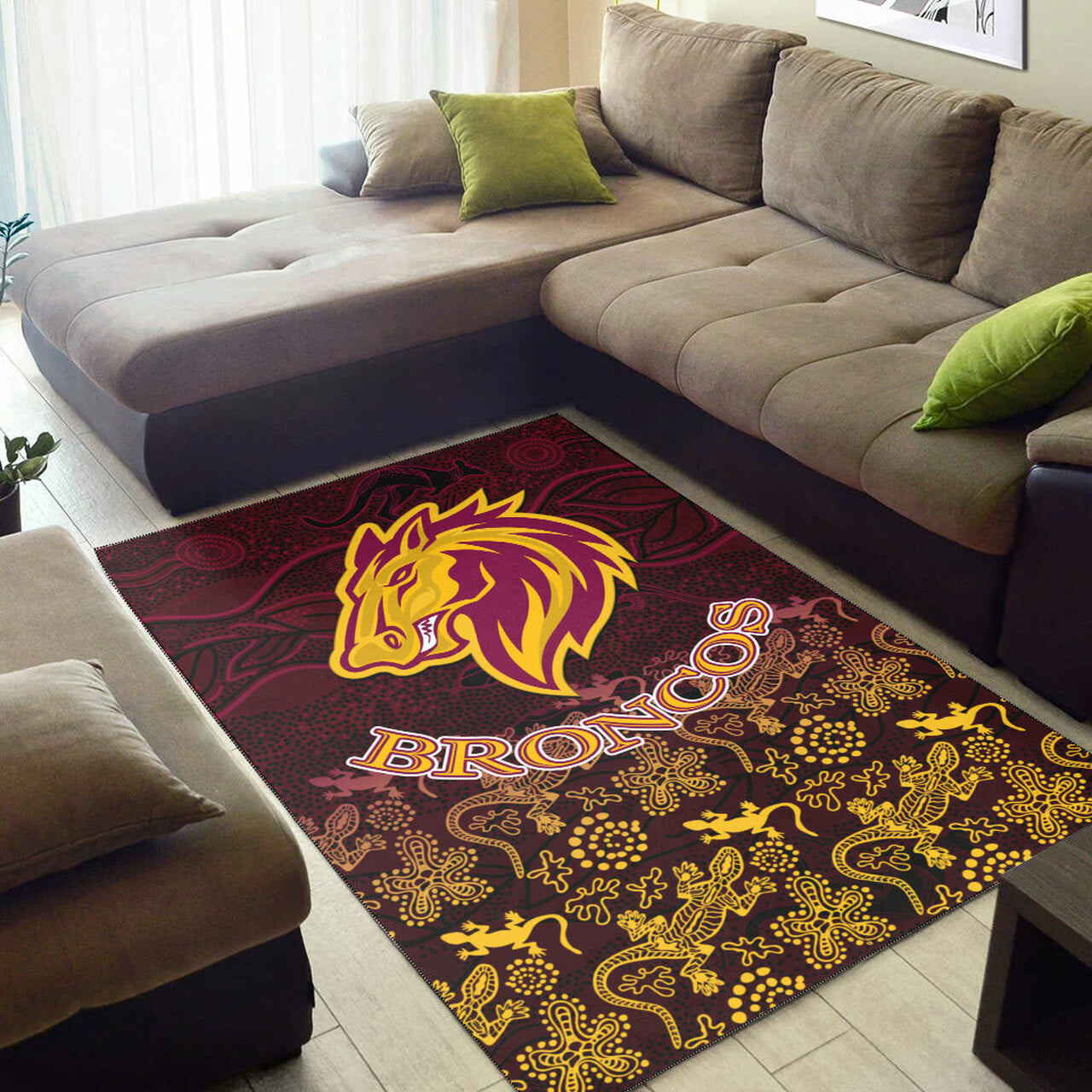 Broncos Rugby Area Rug - Broncos Animals In Aboriginal Art Area Rug LT10 - Vibe Hoodie Shop