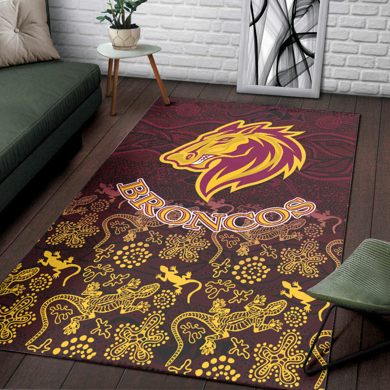 Broncos Rugby Area Rug - Broncos Animals In Aboriginal Art Area Rug LT10 - Vibe Hoodie Shop