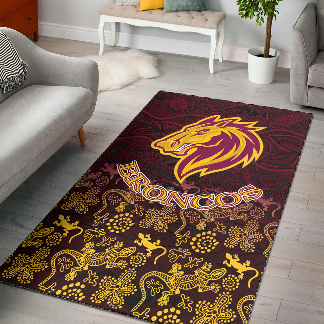 Broncos Rugby Area Rug - Broncos Animals In Aboriginal Art Area Rug LT10 - Vibe Hoodie Shop