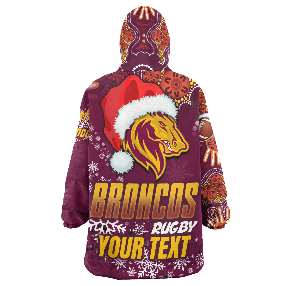 Broncos Rugby Snug Hoodie - Custom Christmas Santa Hat Horse Rugby Ball Wearable Blanket Hoodie - Vibe Hoodie Shop