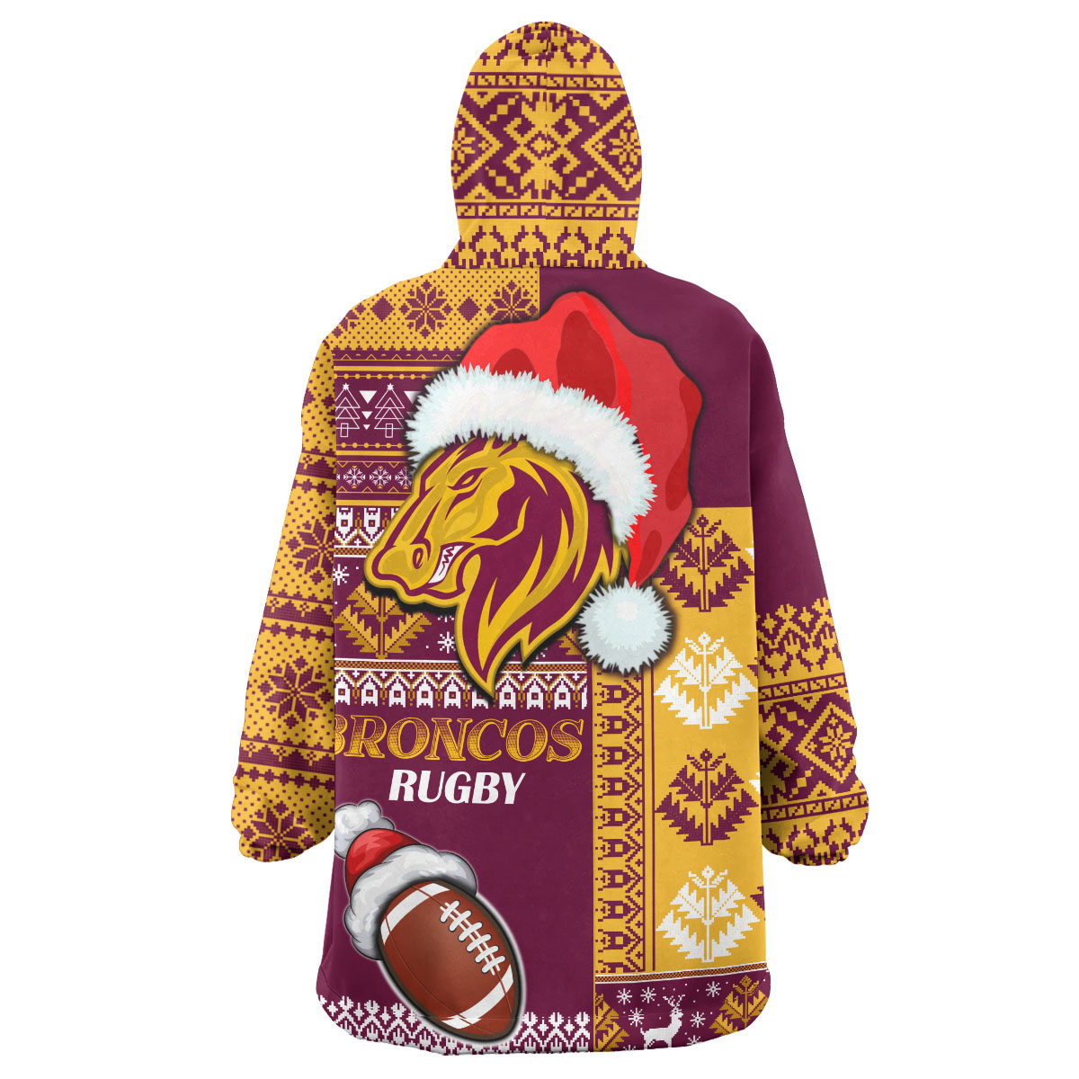 Broncos Rugby Snug Hoodie - Custom Christmas Snowflakes Broncos Mascot Wearable Blanket Hoodie - Vibe Hoodie Shop