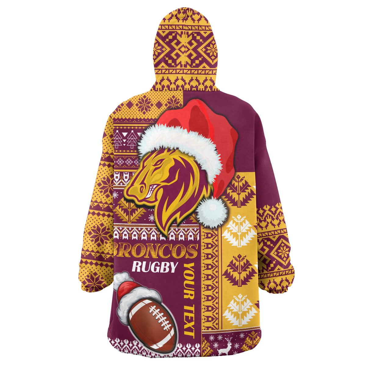 Broncos Rugby Snug Hoodie - Custom Christmas Snowflakes Broncos Mascot Wearable Blanket Hoodie - Vibe Hoodie Shop