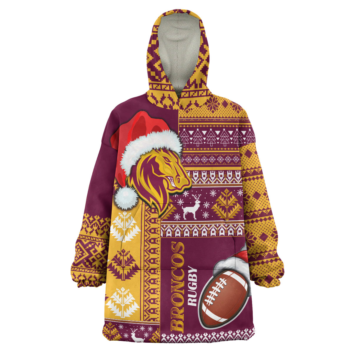 Broncos Rugby Snug Hoodie - Custom Christmas Snowflakes Broncos Mascot Wearable Blanket Hoodie - Vibe Hoodie Shop