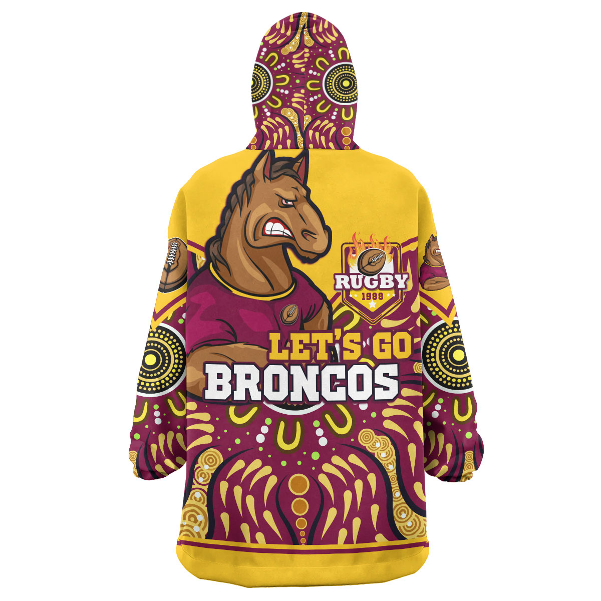 Broncos Rugby Snug Hoodie - Custom HOME OF THE MIGHTY BRONCOS Aboriginal Patterns Wearable Blanket Hoodie - Vibe Hoodie Shop