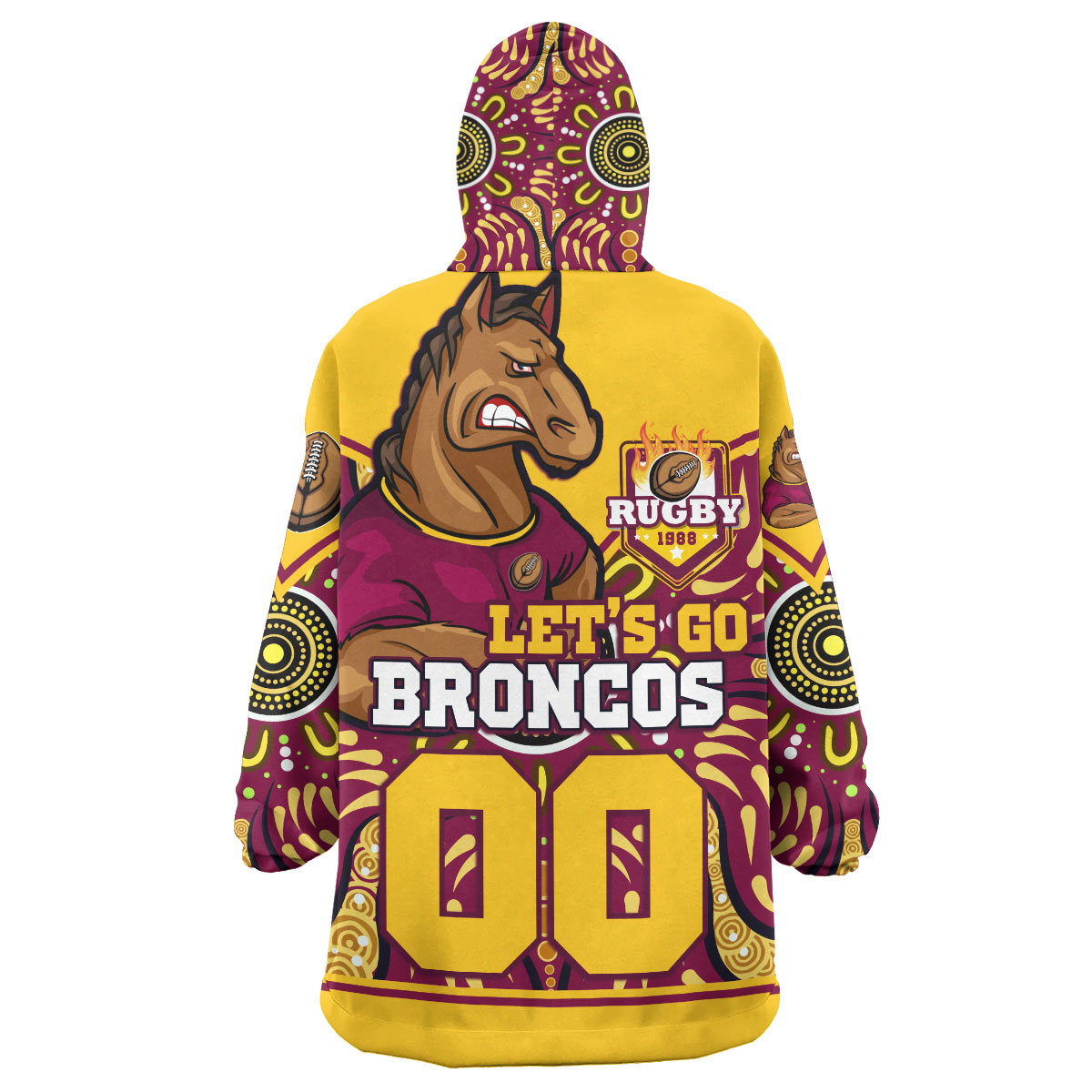 Broncos Rugby Snug Hoodie - Custom HOME OF THE MIGHTY BRONCOS Aboriginal Patterns Wearable Blanket Hoodie - Vibe Hoodie Shop