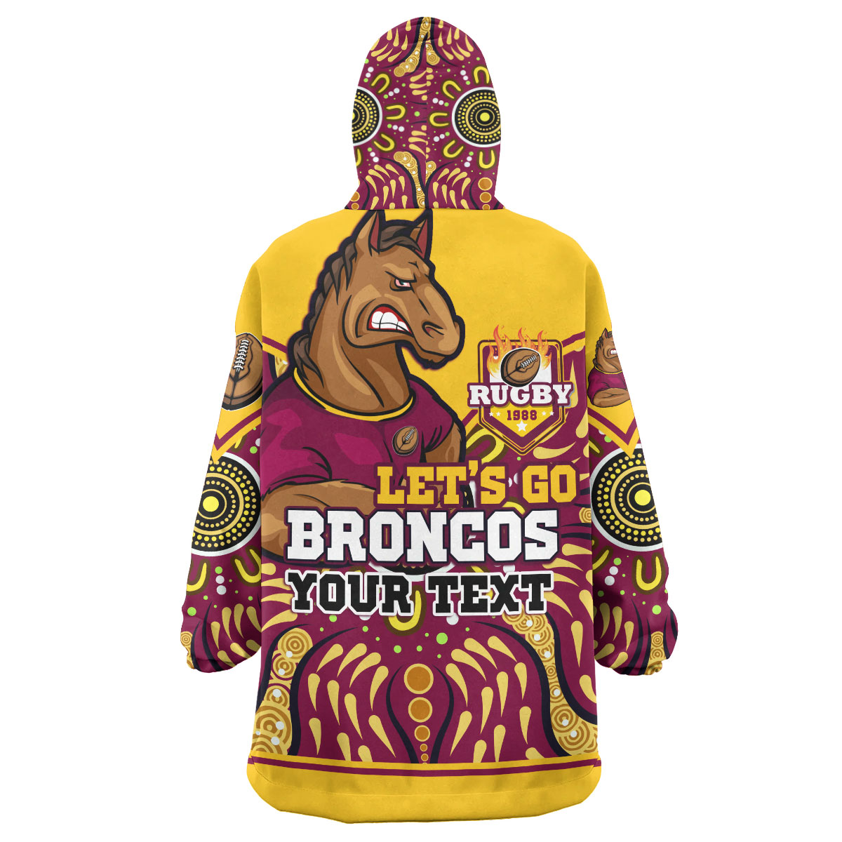 Broncos Rugby Snug Hoodie - Custom HOME OF THE MIGHTY BRONCOS Aboriginal Patterns Wearable Blanket Hoodie - Vibe Hoodie Shop