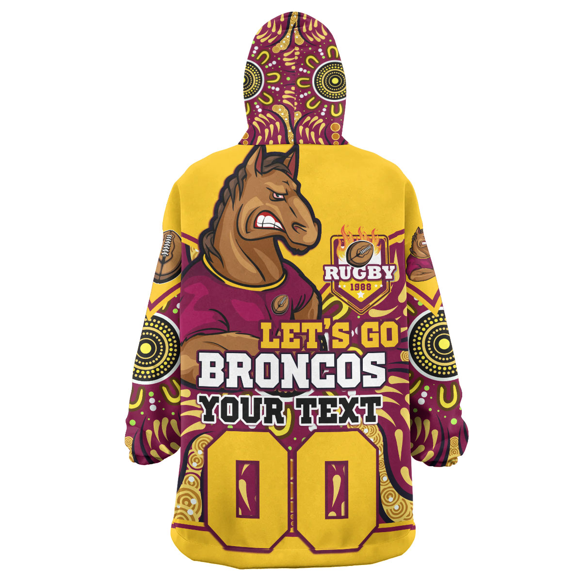 Broncos Rugby Snug Hoodie - Custom HOME OF THE MIGHTY BRONCOS Aboriginal Patterns Wearable Blanket Hoodie - Vibe Hoodie Shop