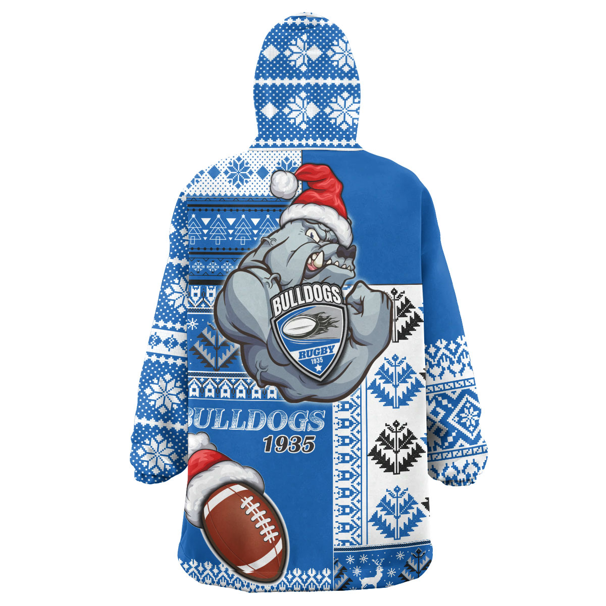 Bulldogs Rugby Snug Hoodie - Custom Christmas Snowflakes Bulldogs Mascot Wearable Blanket Hoodie - Vibe Hoodie Shop