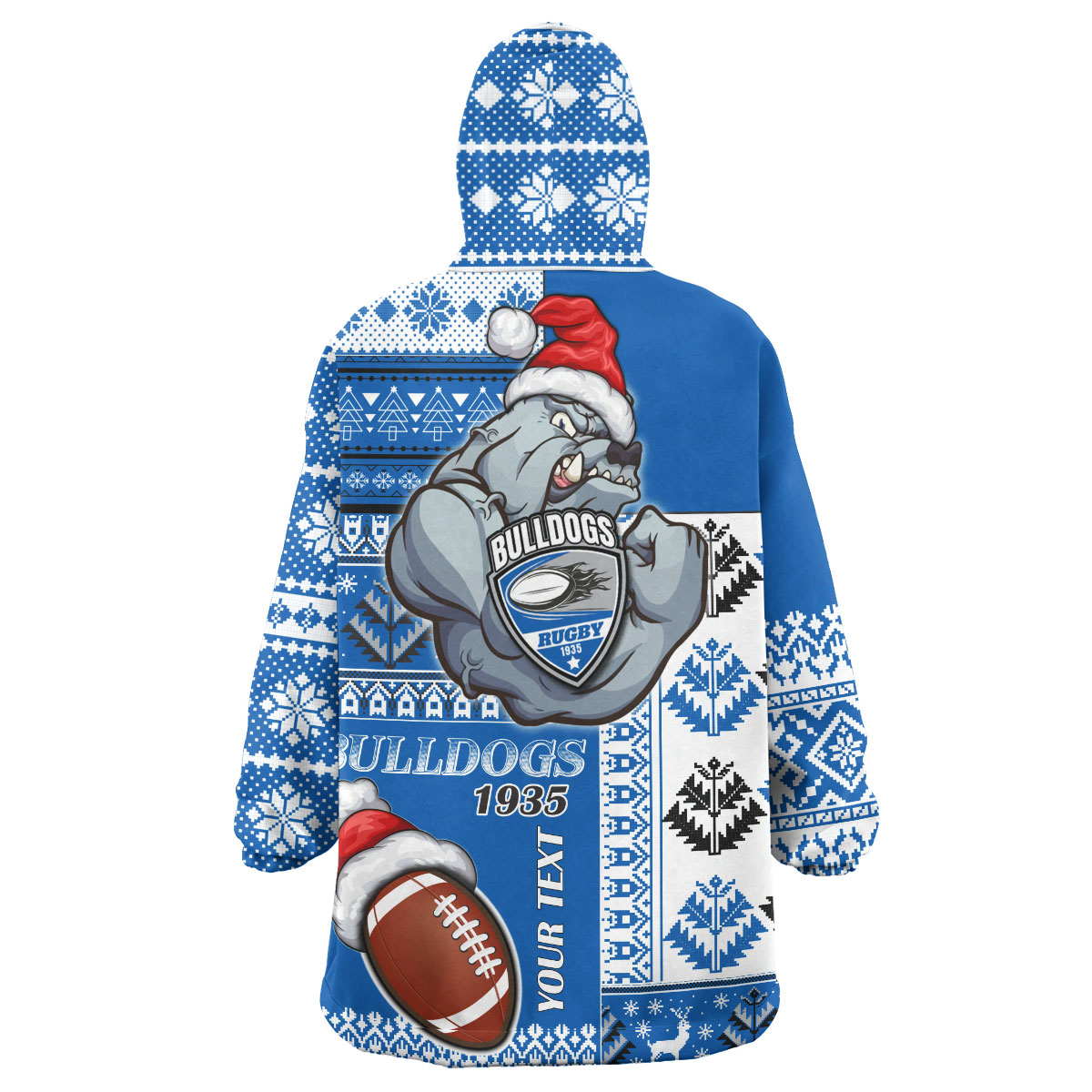 Bulldogs Rugby Snug Hoodie - Custom Christmas Snowflakes Bulldogs Mascot Wearable Blanket Hoodie - Vibe Hoodie Shop