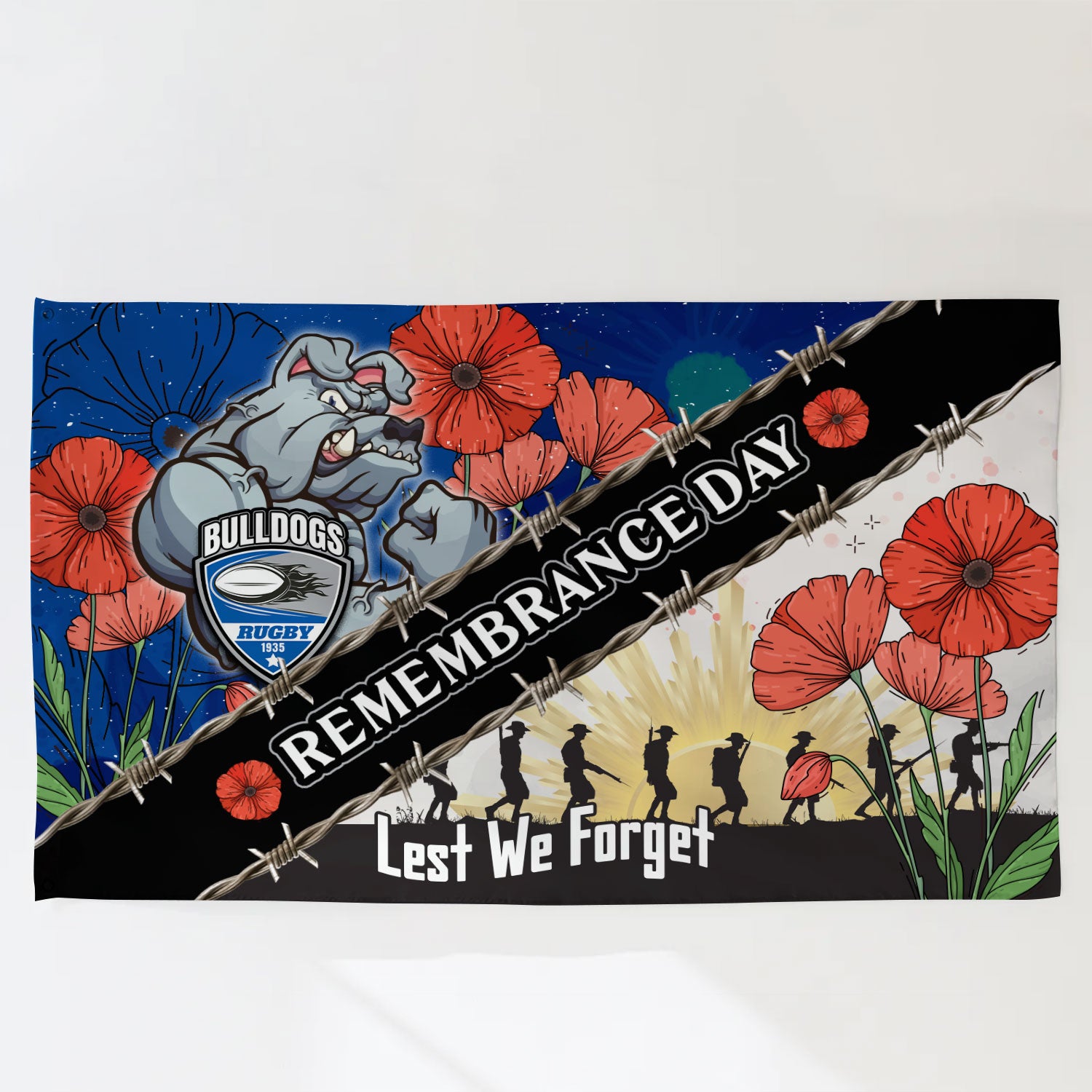 Bulldogs Rugby Flag - Remembrance Day LEST WE FORGET Flag - Vibe Hoodie Shop
