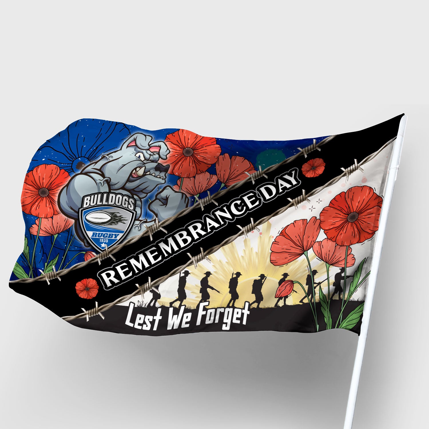 Bulldogs Rugby Flag - Remembrance Day LEST WE FORGET Flag - Vibe Hoodie Shop