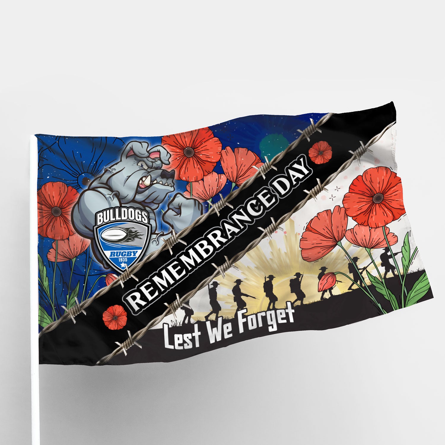 Bulldogs Rugby Flag - Remembrance Day LEST WE FORGET Flag - Vibe Hoodie Shop