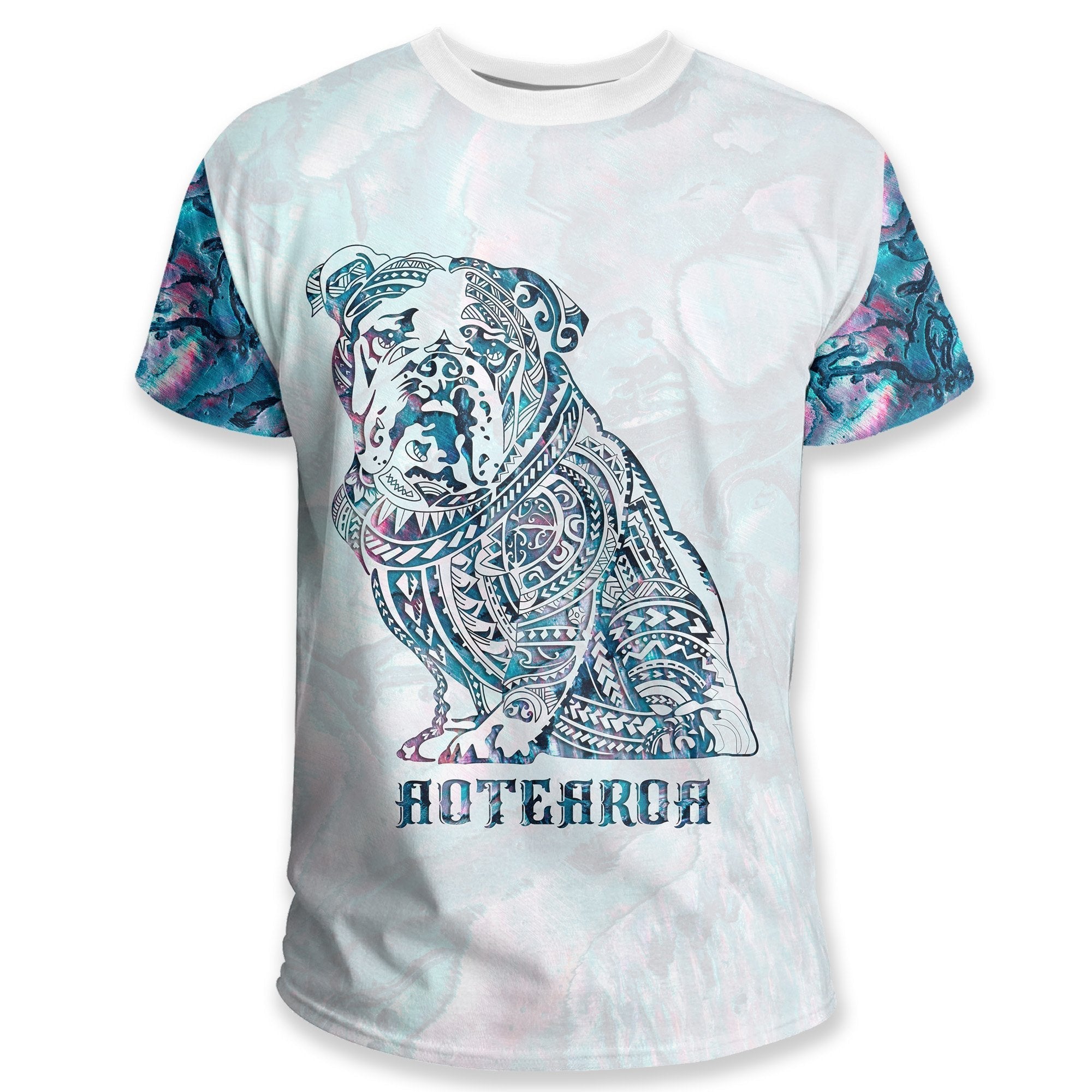 Aotearoa Maori Bulldog T shirt, Paua Shell Bulldog Tattoo Shirt - Vibe Hoodie Shop