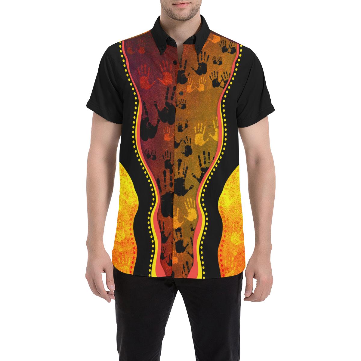 Aboriginal Short Sleeve Shirt - Aussie Aboriginal Art Golden Style - Vibe Hoodie Shop