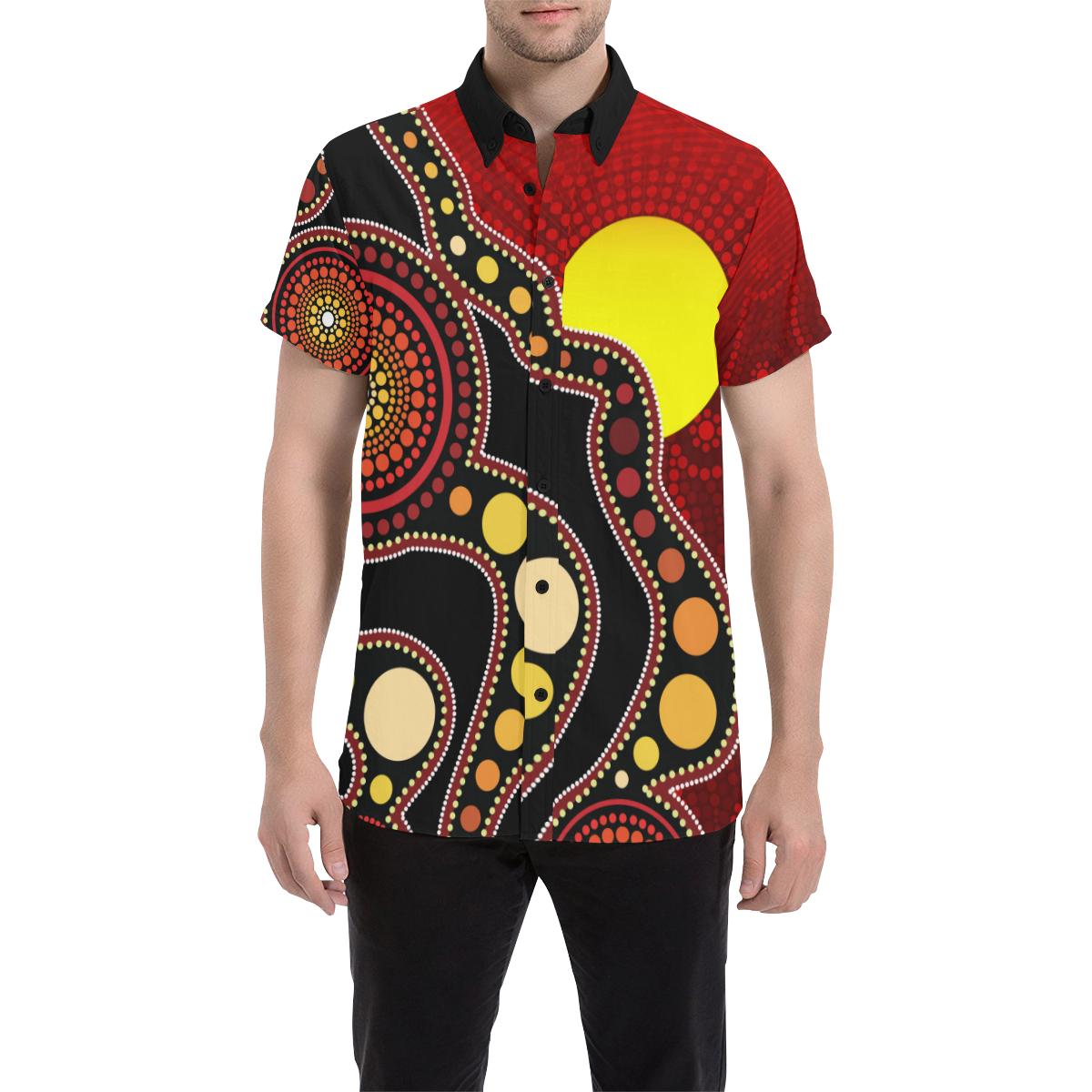 Aboriginal Short Sleeve Shirt, Australia Aboriginal Lives Matter Flag Circle Dot Painting ArT shirt - Vibe Hoodie Shop