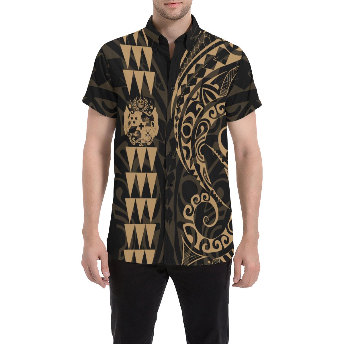 Tonga Polynesian Short Sleeve Shirt Gold - Vibe Hoodie Shop