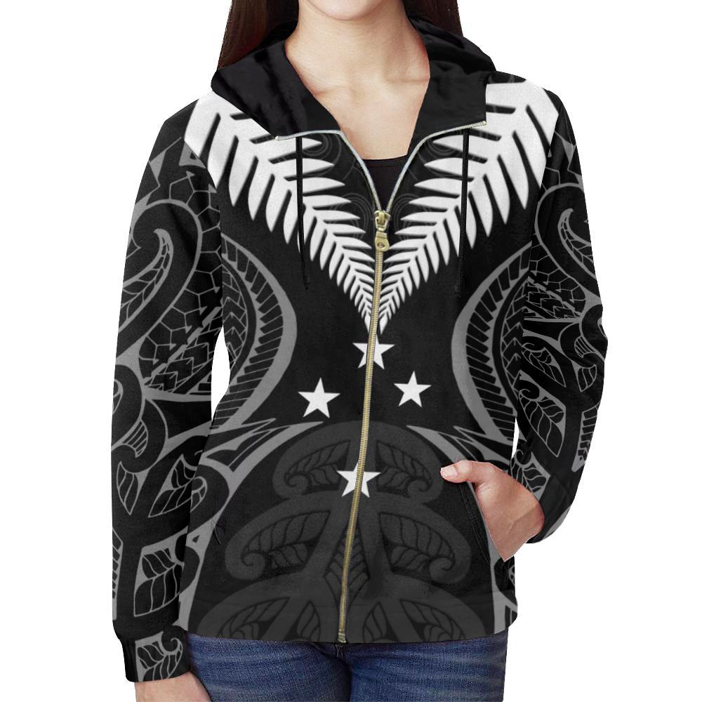 New Zealand Maori Silver Fern Zip Up Hoodie - Vibe Hoodie Shop