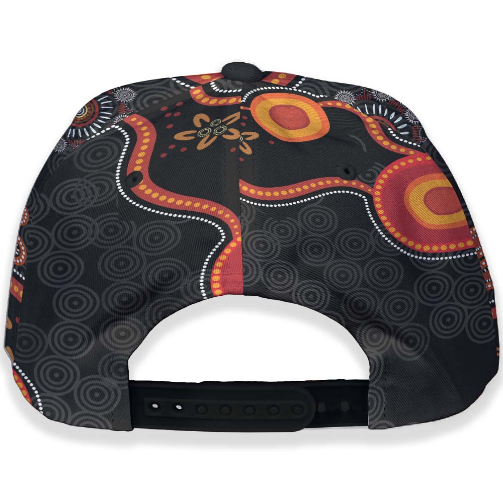 Panther Rugby Cap - Panthers Aboriginal with Rugby Ball Indigenous Style of Dot Painting Traditional - Vibe Hoodie Shop