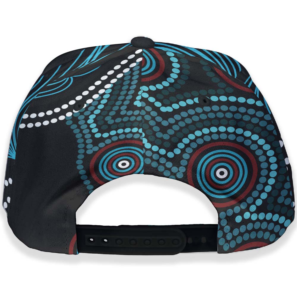 Sharks Rugby Cap - Impetuous Sharks with Rugby Ball and Aboriginal Dot Painting Art - Vibe Hoodie Shop