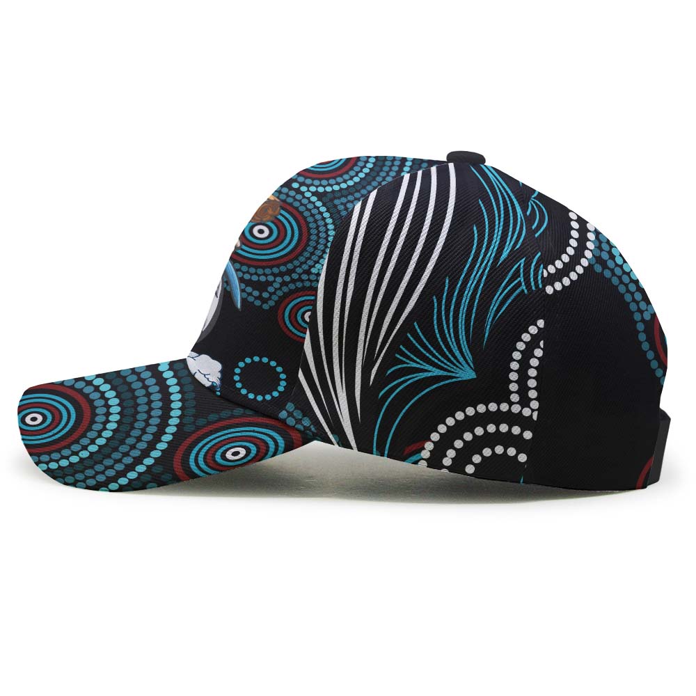 Sharks Rugby Cap - Impetuous Sharks with Rugby Ball and Aboriginal Dot Painting Art - Vibe Hoodie Shop