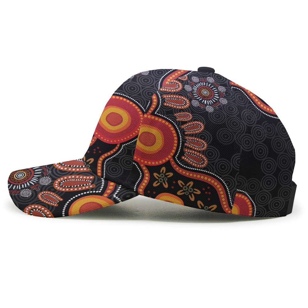 Panther Rugby Cap - Panthers Aboriginal with Rugby Ball Indigenous Style of Dot Painting Traditional - Vibe Hoodie Shop