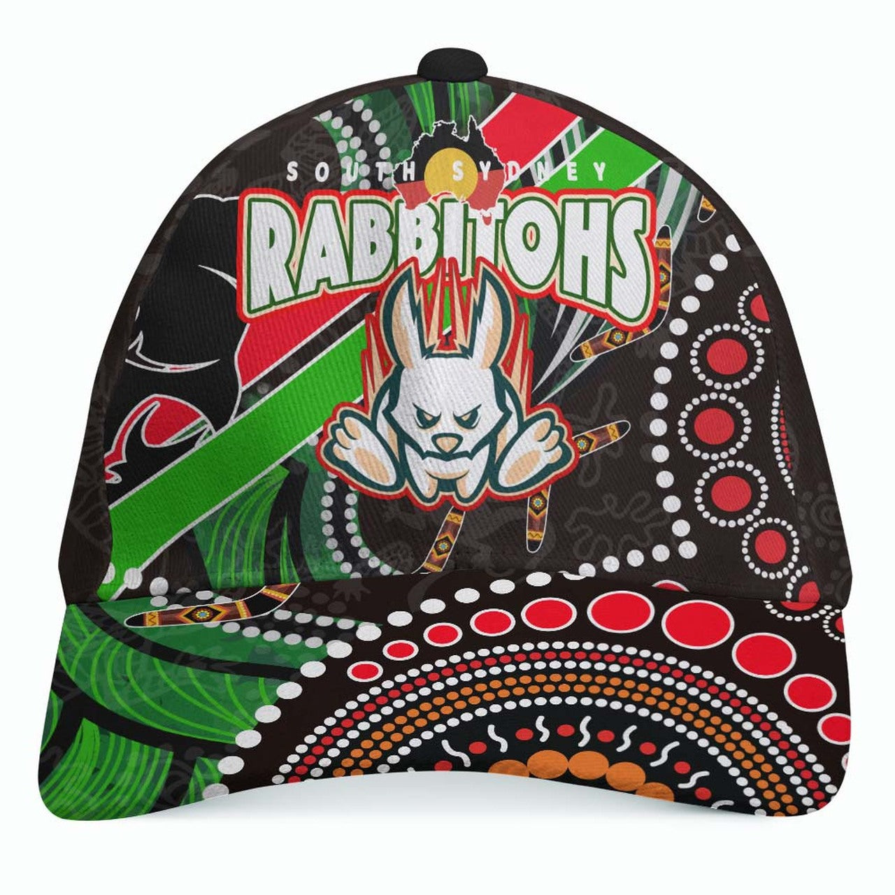 Rabbitohs Rugby ANZAC Aboriginal Cap - Rabbitohs Remembrance Day with Poppy Flower Cap LT10 - Vibe Hoodie Shop