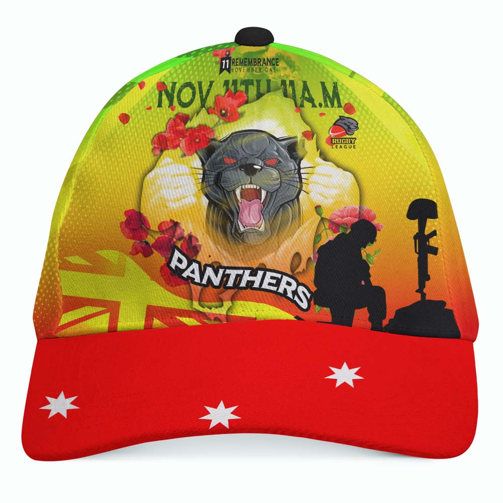 Panthers Rugby Cap - Remembrance Day Rugby Team Poppies Cap - Vibe Hoodie Shop