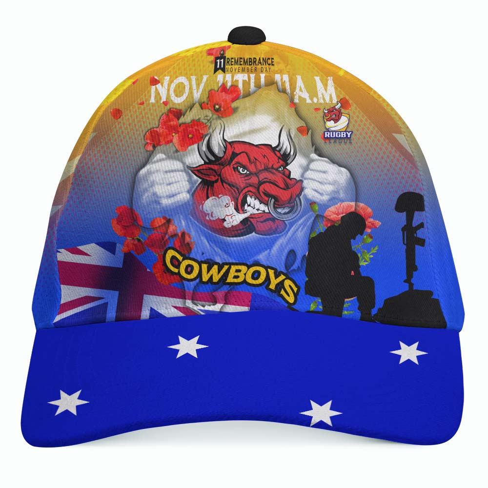 Cowboys Rugby Cap - Remembrance Day Rugby Team Poppies Cap - Vibe Hoodie Shop