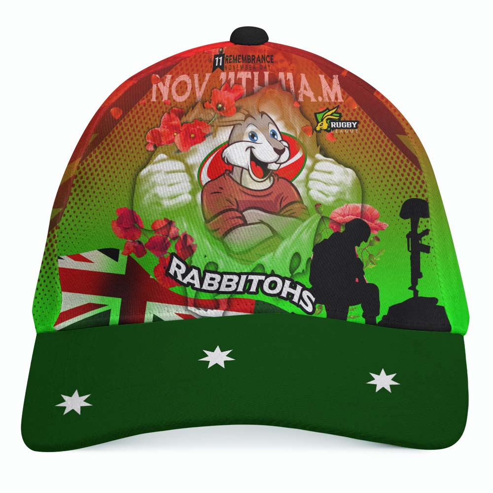 Rabbitohs Rugby Cap - Remembrance Day Rugby Team Poppies Cap - Vibe Hoodie Shop