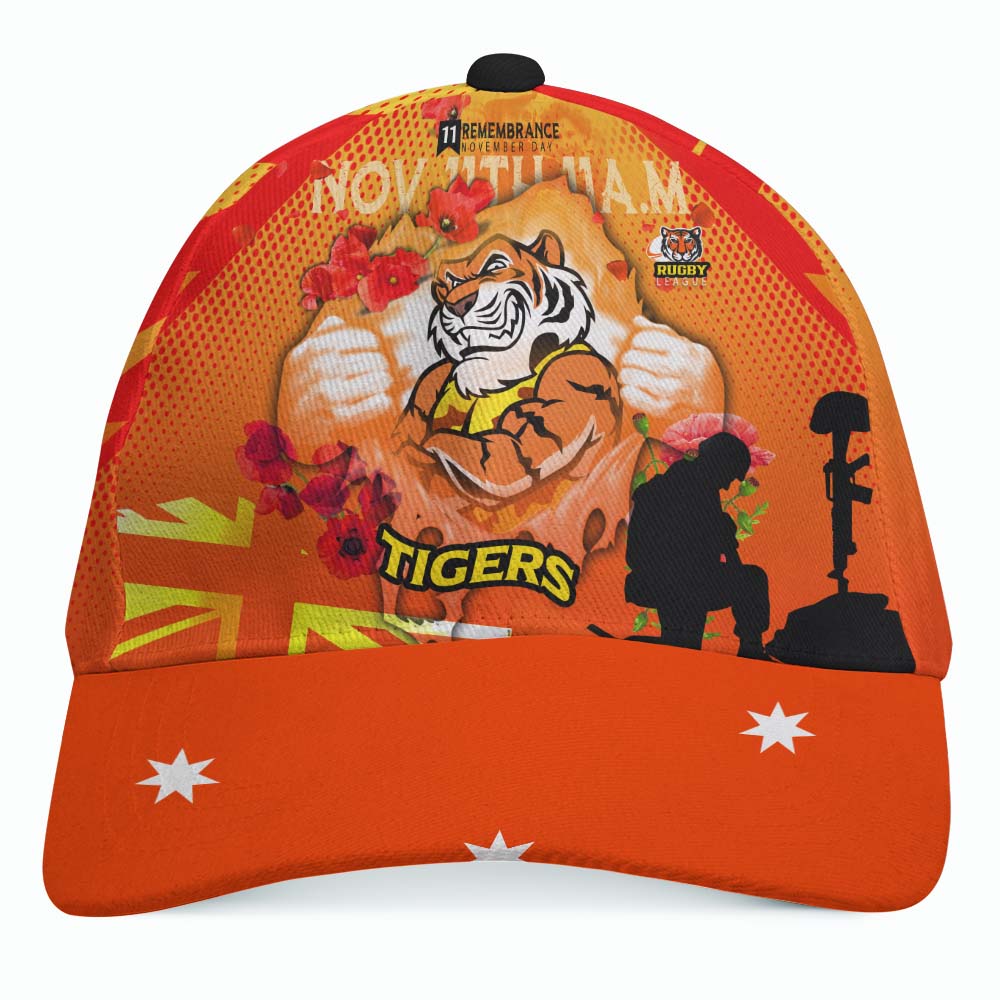 Tigers Rugby Cap - Remembrance Day Rugby Team Poppies Cap - Vibe Hoodie Shop