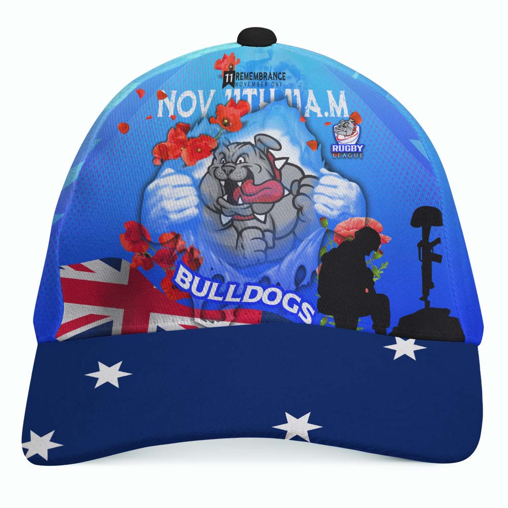 Bulldogs Rugby Cap - Remembrance Day Rugby Team Poppies Cap - Vibe Hoodie Shop