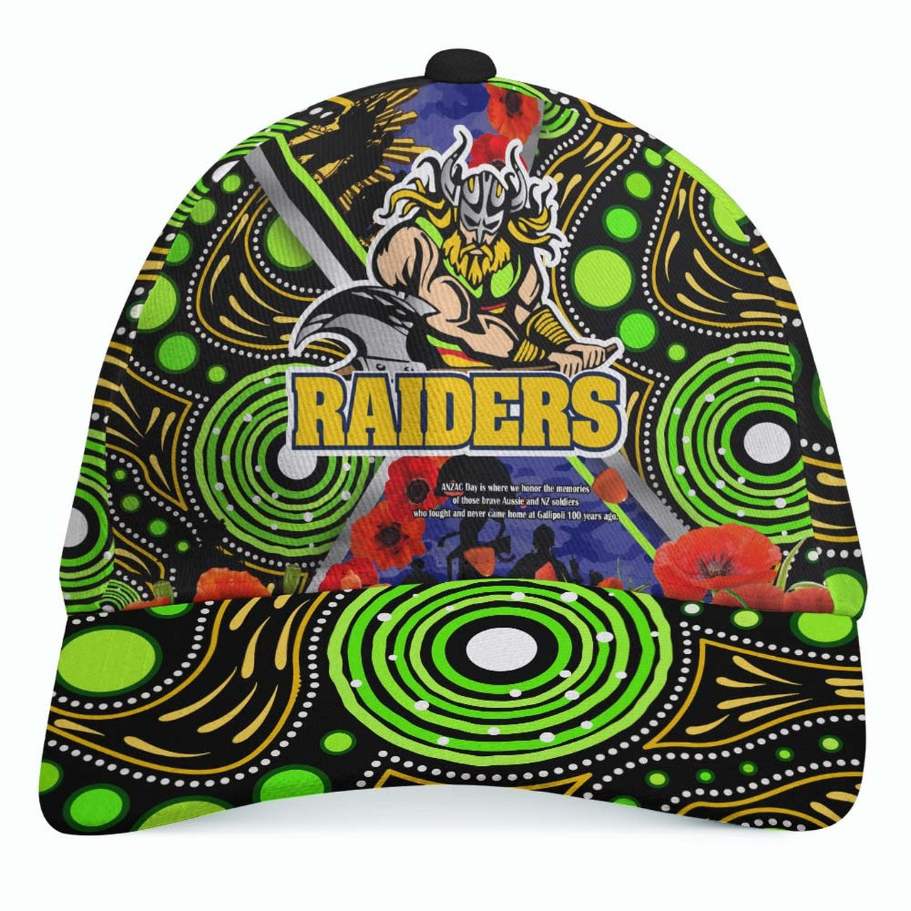 Raiders Rugby ANZAC Aboriginal Cap - Canberra Raiders with ANZAC Day Poppy Flower Cap LT10 - Vibe Hoodie Shop