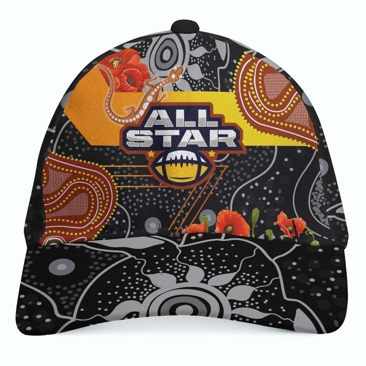 All Stars Rugby ANZAC Aboriginal Cap - All Stars with ANZAC Day with Poppy Flower Cap LT10 - Vibe Hoodie Shop
