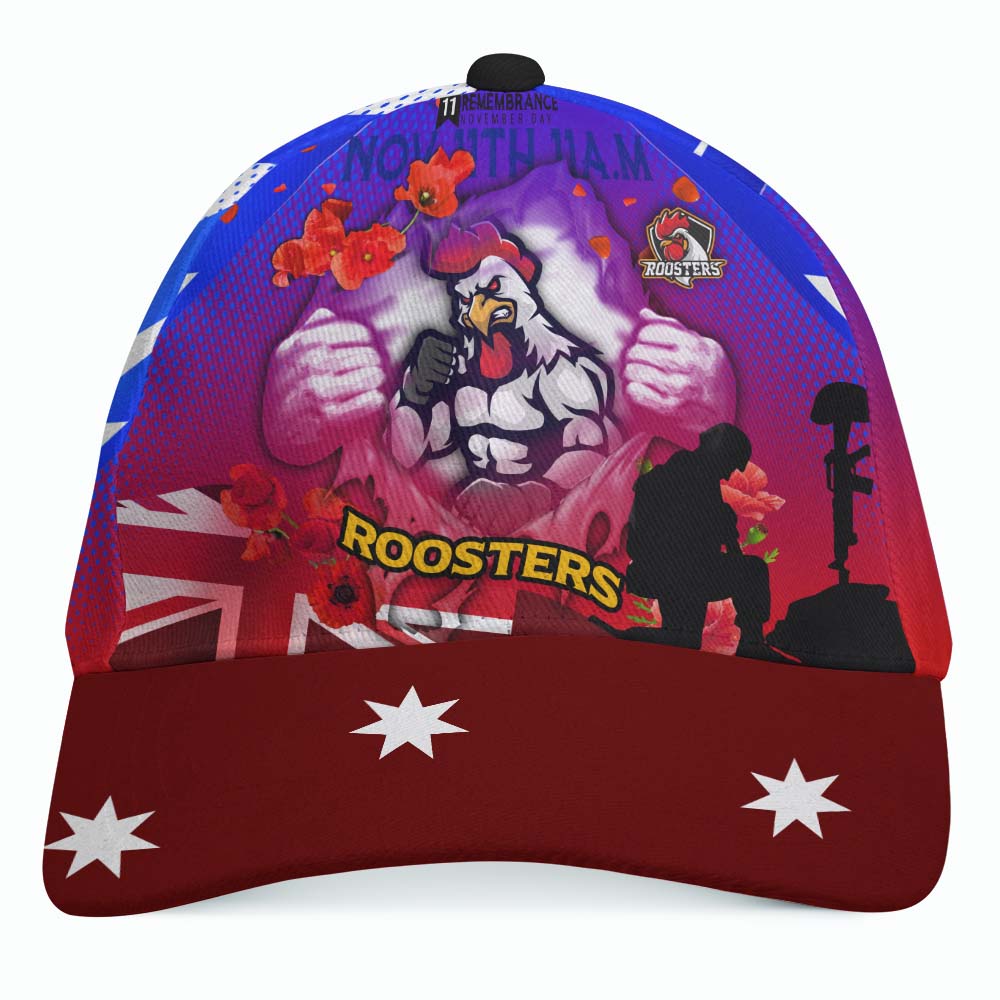 Roosters Rugby Cap - Remembrance Day Rugby Team Poppies Cap - Vibe Hoodie Shop