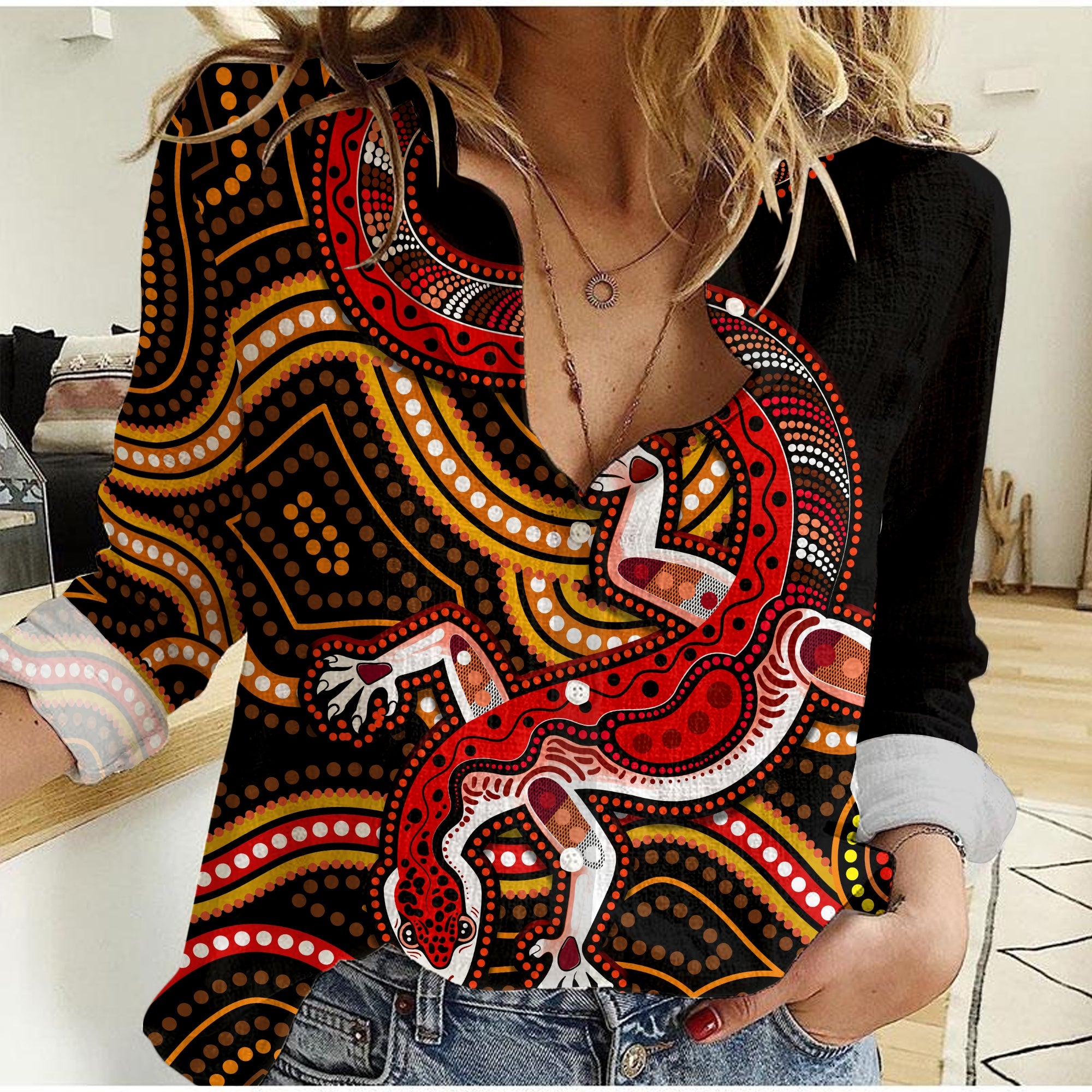 (Custom Personalised) Aboriginal Art Lizard Women Casual Shirt You Are Number One - Vibe Hoodie Shop