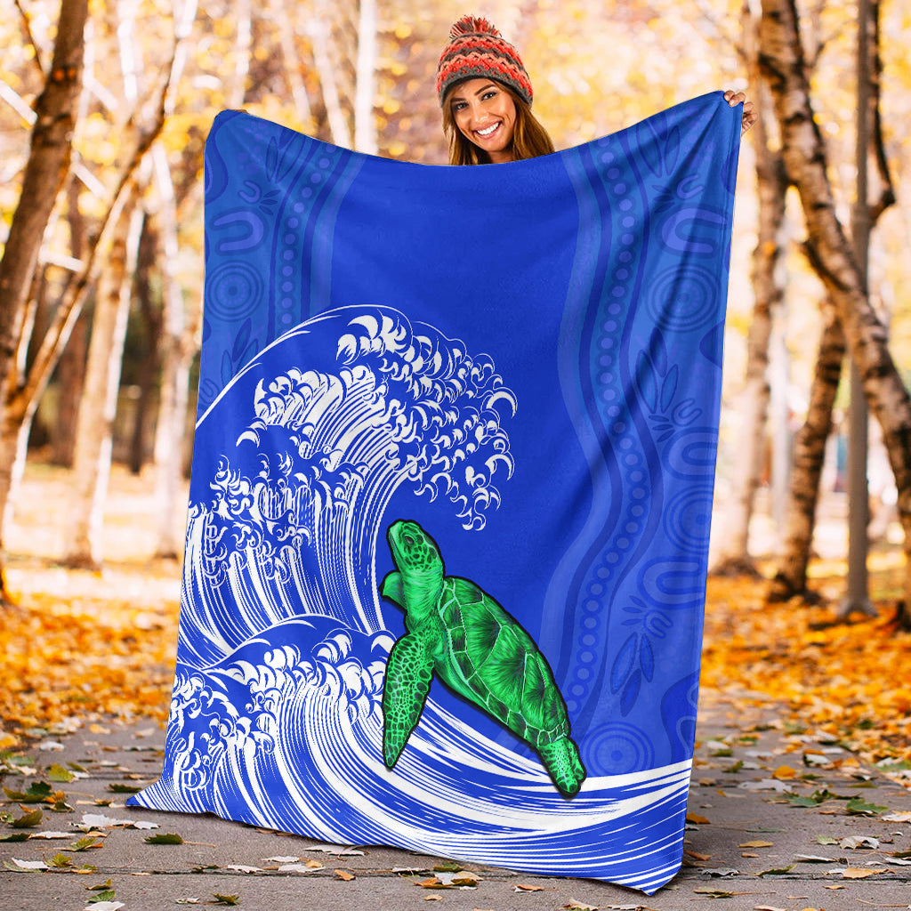 Torres Strait Islands Premium Blanket The Dhari Mix Aboriginal Turtle Version Blue - Vibe Hoodie Shop