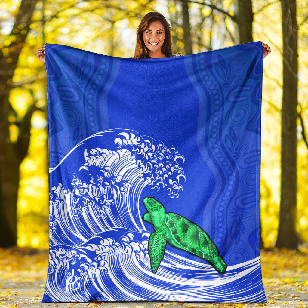 Torres Strait Islands Premium Blanket The Dhari Mix Aboriginal Turtle Version Blue - Vibe Hoodie Shop