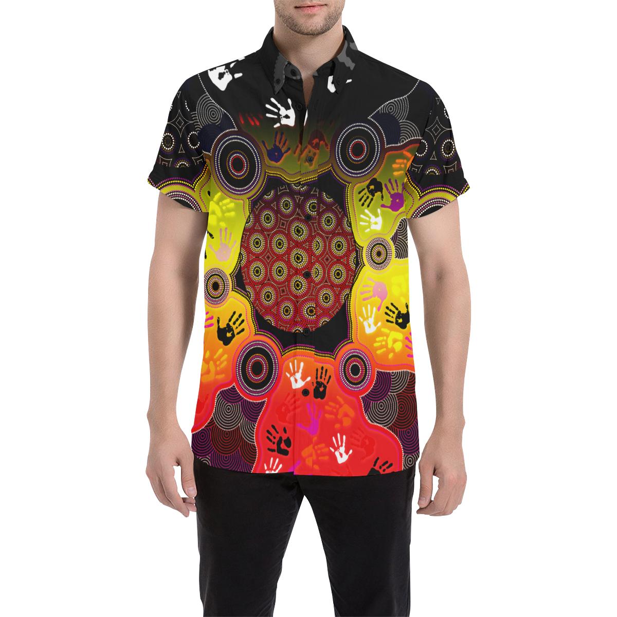 Aboriginal Short Sleeve Shirt, Indigenous Circle Dot Painting Hand Art - Vibe Hoodie Shop