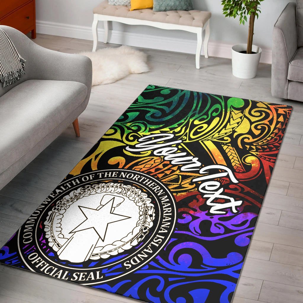 Northern Mariana Islands Custom Personalised Area Rug - Rainbow Polynesian Pattern - Vibe Hoodie Shop