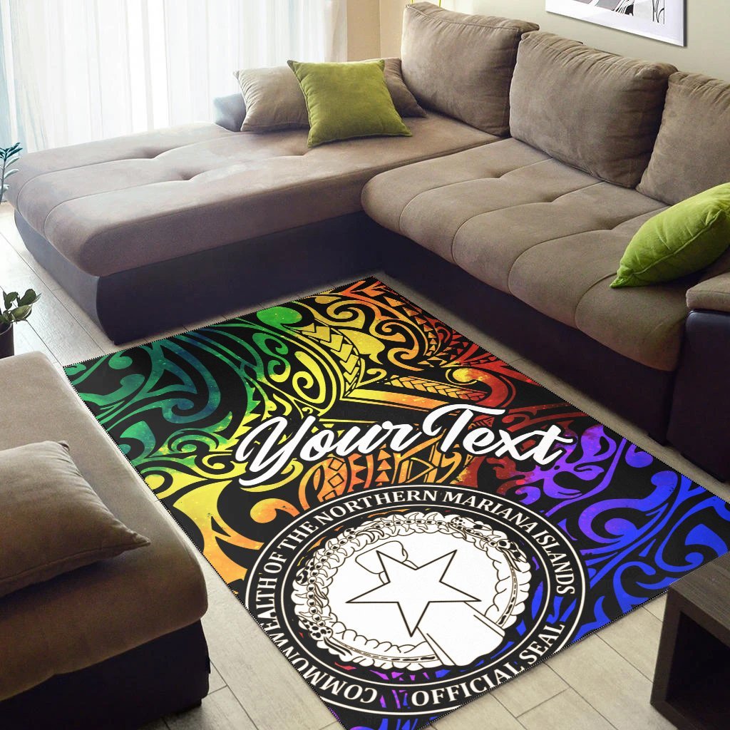 Northern Mariana Islands Custom Personalised Area Rug - Rainbow Polynesian Pattern - Vibe Hoodie Shop