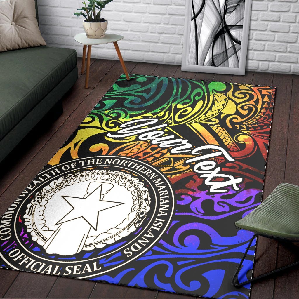 Northern Mariana Islands Custom Personalised Area Rug - Rainbow Polynesian Pattern - Vibe Hoodie Shop