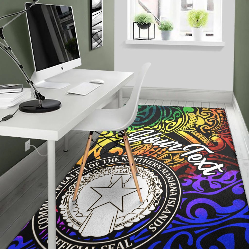 Northern Mariana Islands Custom Personalised Area Rug - Rainbow Polynesian Pattern - Vibe Hoodie Shop