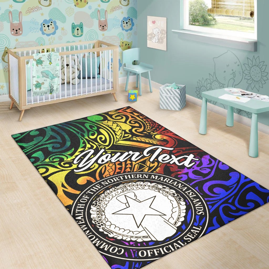 Northern Mariana Islands Custom Personalised Area Rug - Rainbow Polynesian Pattern - Vibe Hoodie Shop