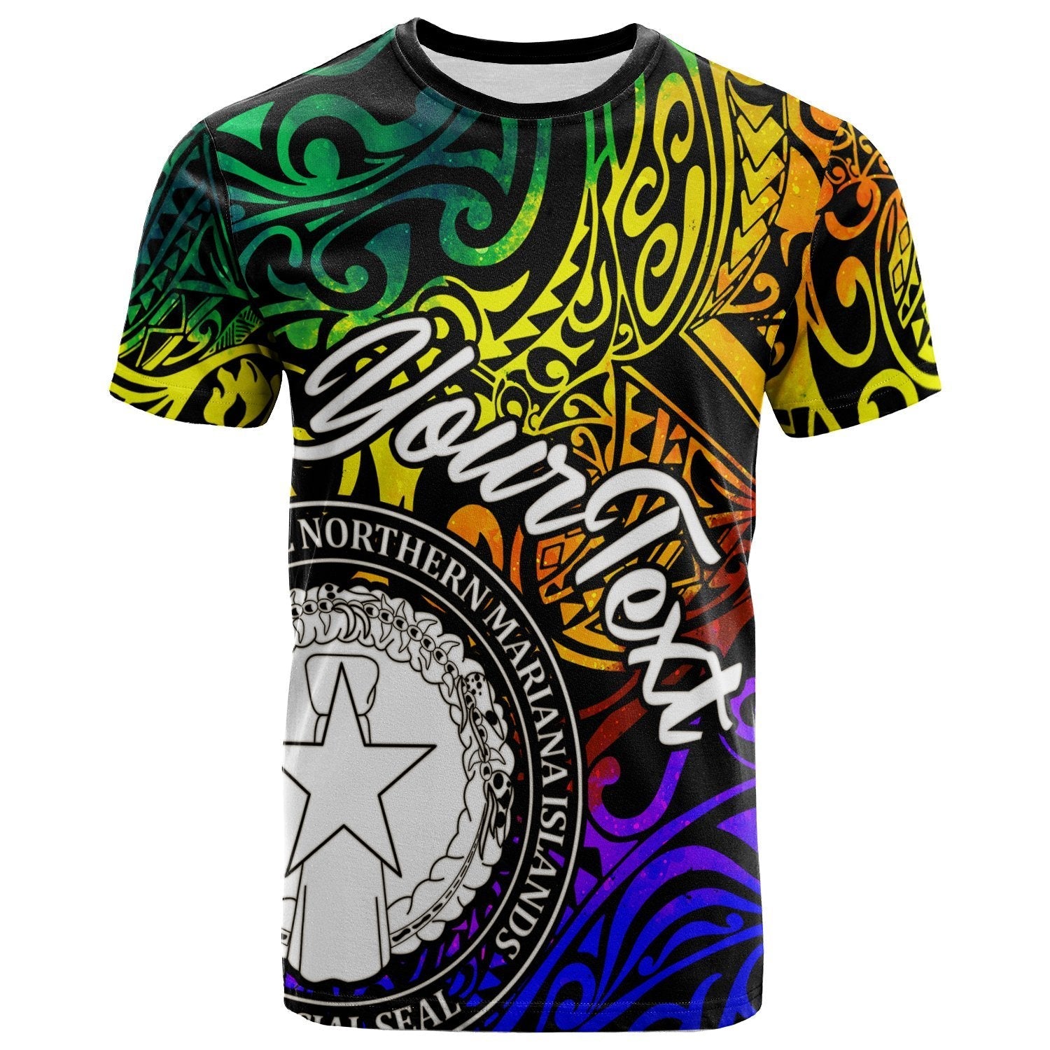 Northern Mariana Islands Custom Personalised T shirt - Rainbow Polynesian Pattern - Vibe Hoodie Shop