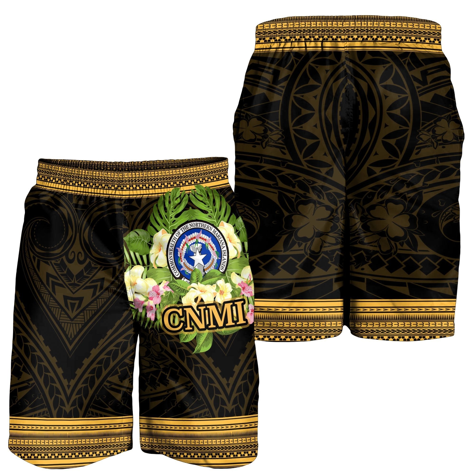 Northern Mariana Islands Men's Shorts - Polynesian Gold Patterns Collection - Vibe Hoodie Shop