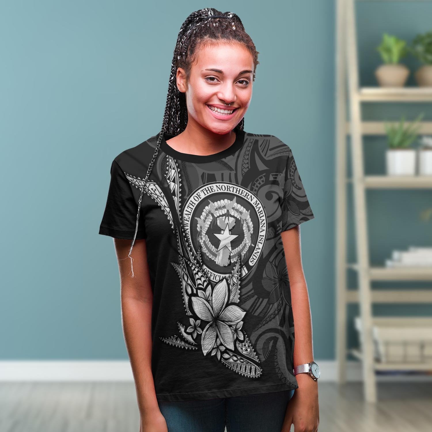 Northern Mariana Islands T shirt - Fish With Plumeria Flowers Style - Vibe Hoodie Shop