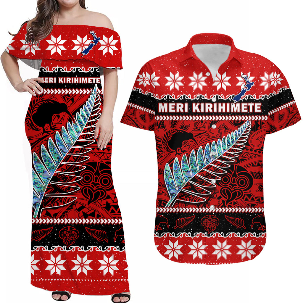 (Custom Personalised) New Zealand Christmas Combo Dress And Hawaiian Shirt Paua Shell Silver Fern Meri Kirihimete LT14