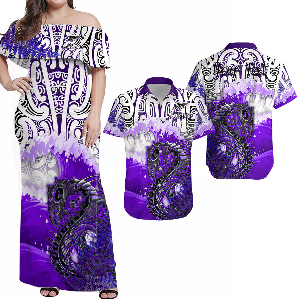 custom-personalised-manaia-maori-combo-dress-and-hawaiian-shirt-fern-aotearoa-purple-waves